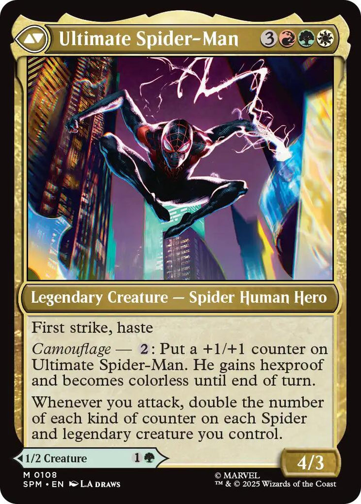 1 of 1 spider man card mtg Spider-Man, Miles Morales Welcome Deck x1 Damage cant be prevented. Spider-Man MTG Card Cosmic Foil