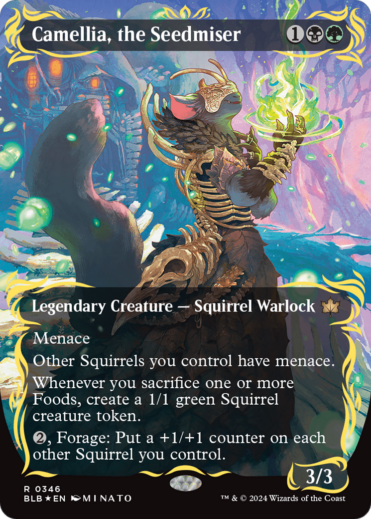mtg bloomburrow raised foil cards Camellia, the Seedmiser (Borderless) (Raised Foil) [Bloomburrow] Protection Level:Premium Green Backed (80 Sleeves per pack) Woodblock then that player shuffles MTG: Final Fantasy Commander