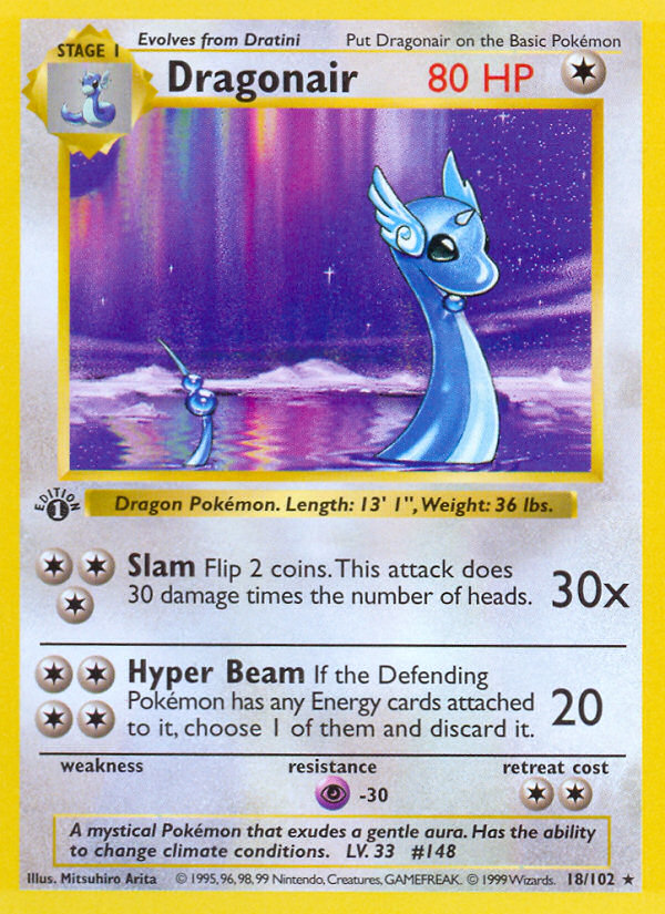 what pokemon set has 102 cards Dragonair (18/102) (Shadowless) [Base 1st Edition] Option:Single Pack - Black Spiel [1R] Flare (20) Pokémon, Bulk Pokemon Cards,